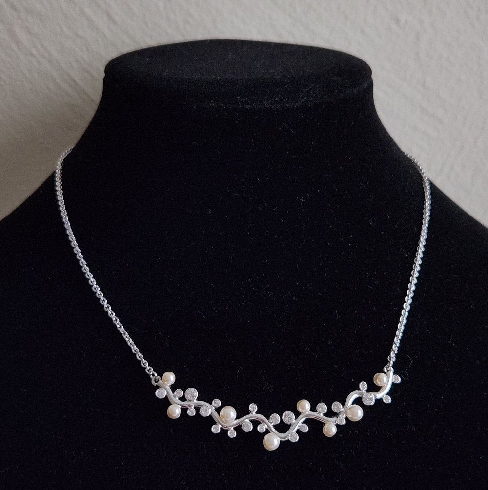 Swarovski Crystal Silver Necklace With Pearl Accents